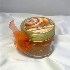 Cinnamon Bun Scented Candle with Orange Ribbon Mason Jar Rustic Fall‎ Holiday